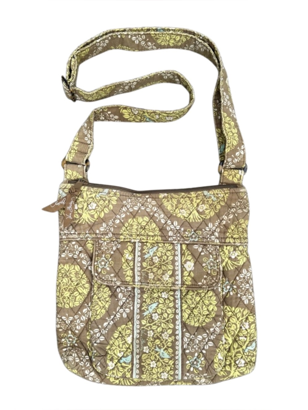 Vera Bradley Blue Birds Sittin in a Tree Crossbody Bag Quilted Brown Green Flora